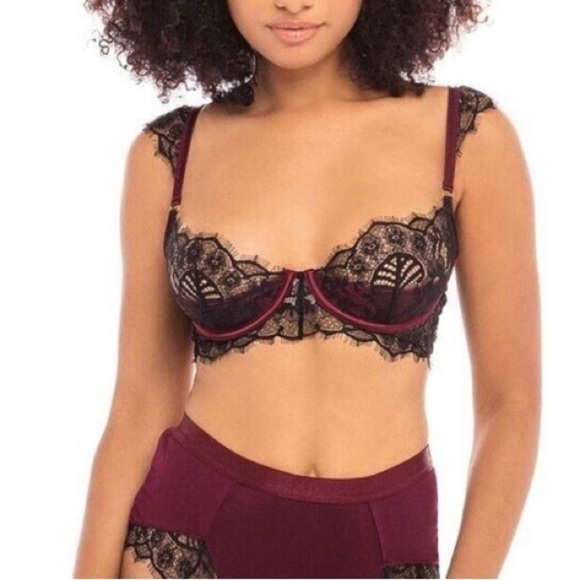 Oh la la Cheri Paris  Nicole eyelash lace burgundy black size XL wired cup bra - Picture 1 of 11